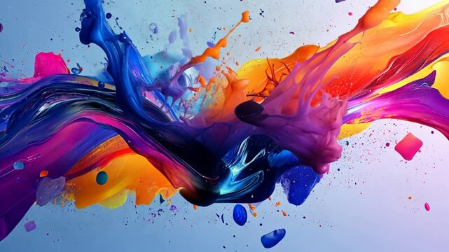 Dynamic liquid colorful paint fluid and ink splash abstract background animation