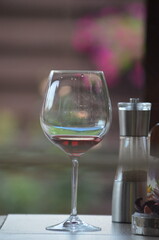 glass of wine on a table