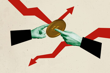 Creative trend artwork design 3D collage sketch of cash currency investment market wealth arrow...