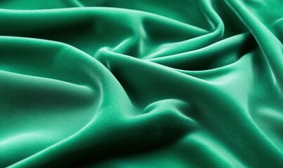 Obraz premium An emerald green silk fabric gently cascades, revealing its soft texture and luxurious drape.