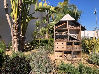 Insects wooden house made by volunteers to increase population of bees