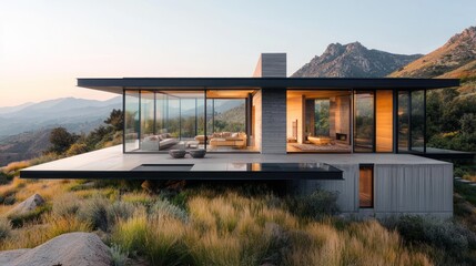 Obraz premium Modern mountain home with glass facade