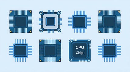 Flat design CPU chip icons