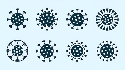 Virus icons various shapes dark silhouettes on light background