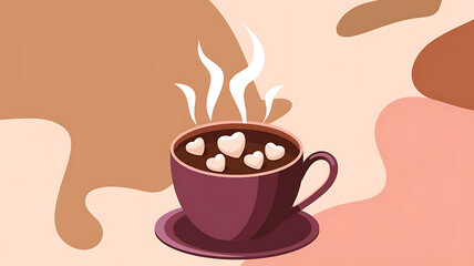 Obraz premium Warm cozy hot chocolate with heart-shaped marshmallows in a mug