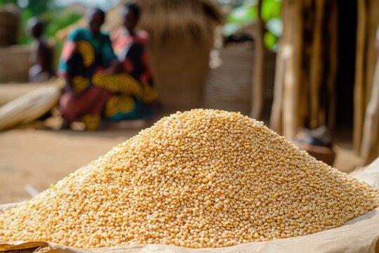 Uncooked Fonio: Essential African Cereal and Food Source for Fiber-Rich Nutrition