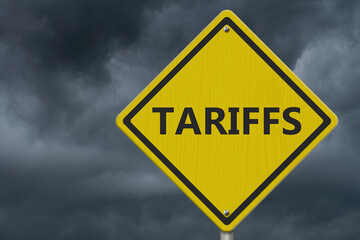 Tariffs yellow warning sign