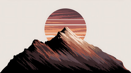 Vintage sunset mountain scene graphic style minimalist aesthetic