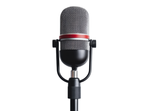 Classic microphone for studio recording and live performances on a transparent background, cut out
