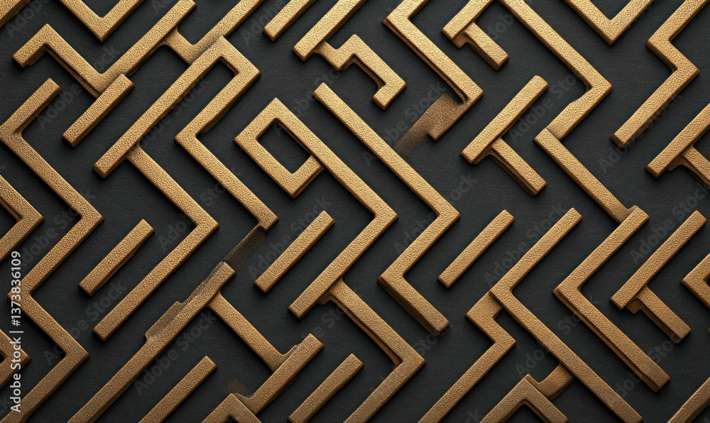 Poster intricate golden lines form a seamless pattern against a dark gray backdrop, creating an abstract de