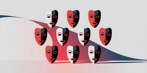 Dualistic theatrical masks vibrant colors abstract design
