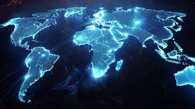 Tech - inspired Earth Map under Cosmic Starry Sky