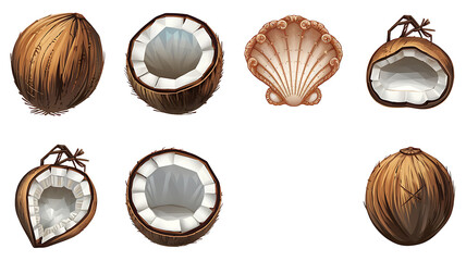 Tropical fruit and shell illustration vector graphic stylized coconut halves