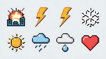 Pixel art weather and emotion icons