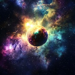 Obraz premium Dreamy planetarium atmosphere highlighting the beauty of interstellar nebulae and celestial bodies.