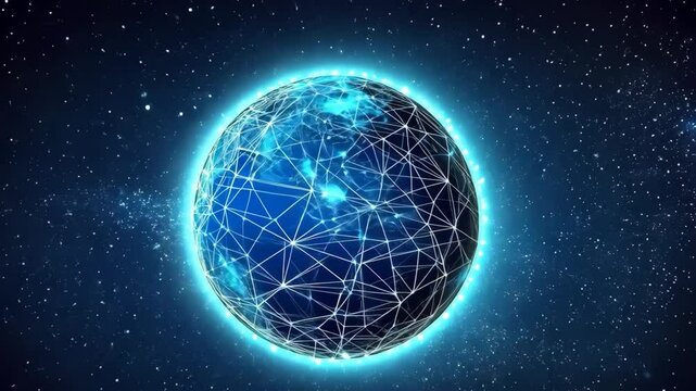 Tech - inspired Earth Map under Cosmic Starry Sky