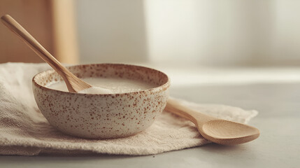 Bowl of Creamy Soup with Wooden Spoons: A simple, comforting meal with a touch of rustic charm.