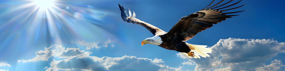 Obraz premium View of 3D Eagle Flying in the Sky White Wallpaper