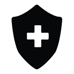 Black Shield with White Cross – High-Quality Protection and Healthcare Symbol for Security and Medical Concepts