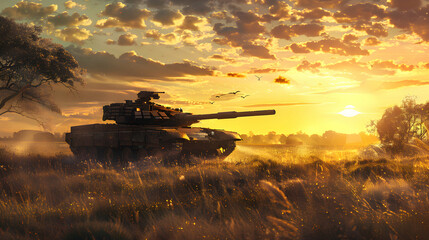 Naklejka premium War Zone with Tank Wallpapers Border War