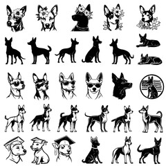 Pacote Silhueta de Basenji, Pacote de Cães Basenji, Clipart de Cães, Vetor Png de Basenji, Adesivo de Filhotes de Cães Basenji.