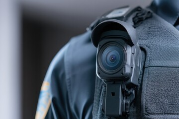 Body camera attached to uniform, showcasing technology in law en