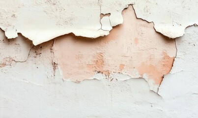 Obraz premium An old wall showcases peeling paint and plaster, creating a textured, weathered surface with cracks and damage.
