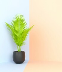 Lush Green Plant in Modern Pot against Soft Pastel Backgrounds