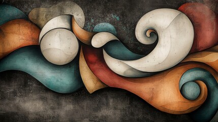 Swirling Abstract Art with Curves and Shapes in Unique Colors