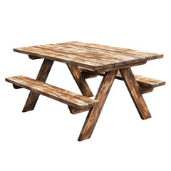 Rustic wooden picnic table outdoor furniture designisolated on transparent  background png