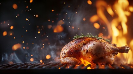 Obraz premium Grilling Juicy Chicken Over Flames A Delightful Summer Barbecue Experience for Friends and Family Gatherings