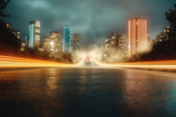 Cityscape illuminated by neon lights, capturing vibrant energy o