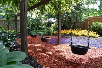 a swing set with bucket seat