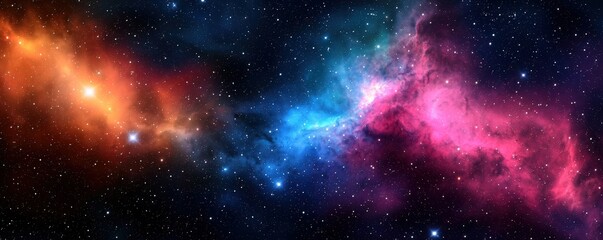 Naklejka premium Stellar Formation Theories concept. Vibrant cosmic nebula with stars and colorful gases in space.