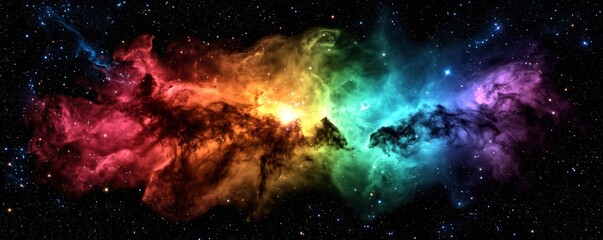 Naklejka premium Stellar Formation Theories concept. Vibrant cosmic colors blending in a starry background.