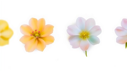 Fototapeta premium A collection of real colourful dwarf dahlia flower heads isolated against a transparent background for design elements.