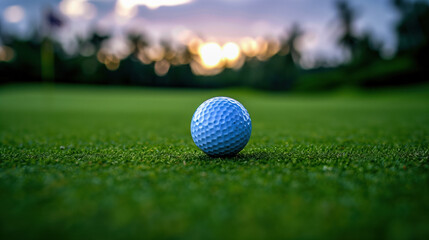 Obraz premium Golf ball on the course during a beautiful day. Promoting a new season, league, invitational, charity event, tournament, scramble, championship, challenge, or anything related to the topic of golf.