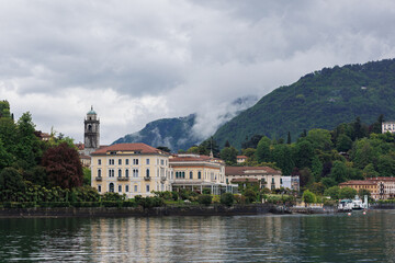 Lake Como Shore with Historic Houses and Church