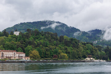 Lake Como Shore with Historic Houses and Church