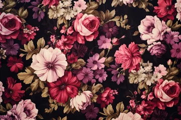 Fotobehang Floral fabric graphics painting geranium. © Rawpixel.com