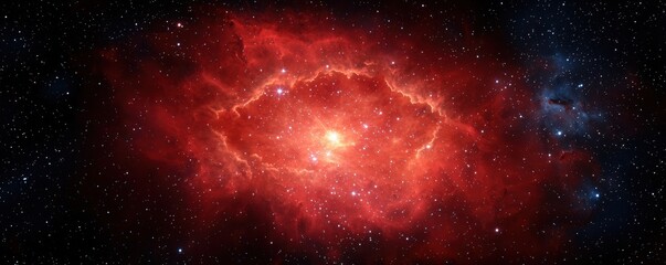 Naklejka premium Stellar Formation Theories concept. Vibrant cosmic nebula with stars and a glowing center.