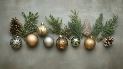 Christmas Arrangement with Fir Branches and Decorations, Symbolizing Festive Warmth and Tradition
