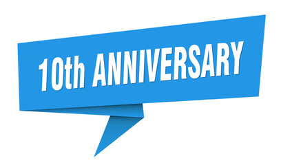 10th anniversary banner. 10th anniversary speech bubble, label, sticker, sign template