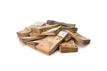 Stack of Euro banknotes isolated on white background    