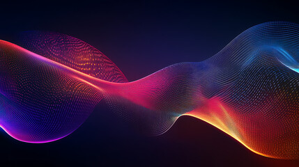 Fototapeta premium Abstract Colorful Wavy Particle Flow Background Design with Dynamic Glowing Dots and Lines in Dark Space. Futuristic Technology
