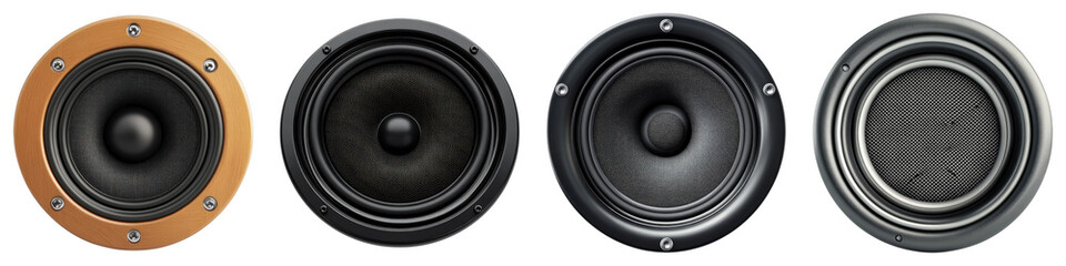 Car acoustic speaker isolated on transparent background. PNG , Set of