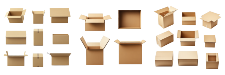 Cardboard boxes isolated on transparent background. PNG , Set of