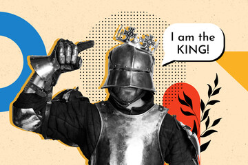 Sketch image trend artwork 3D collage of conqueror soldier history vintage hero warrior outfit...