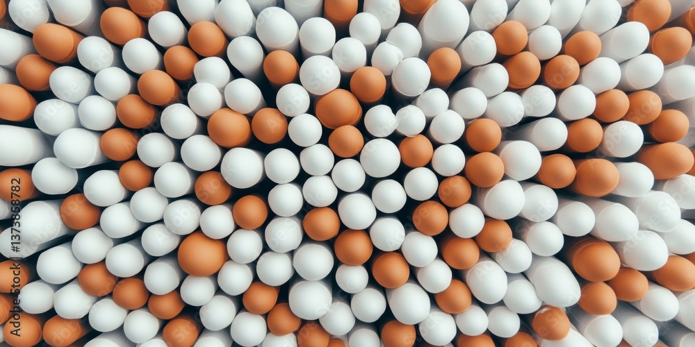 Poster colorful spheres in shades of orange and white form an intriguing abstract pattern that draws the vi