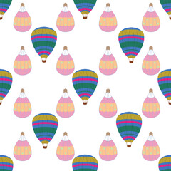 Fun Colorful Hot Air Balloons Vector Seamless Pattern
